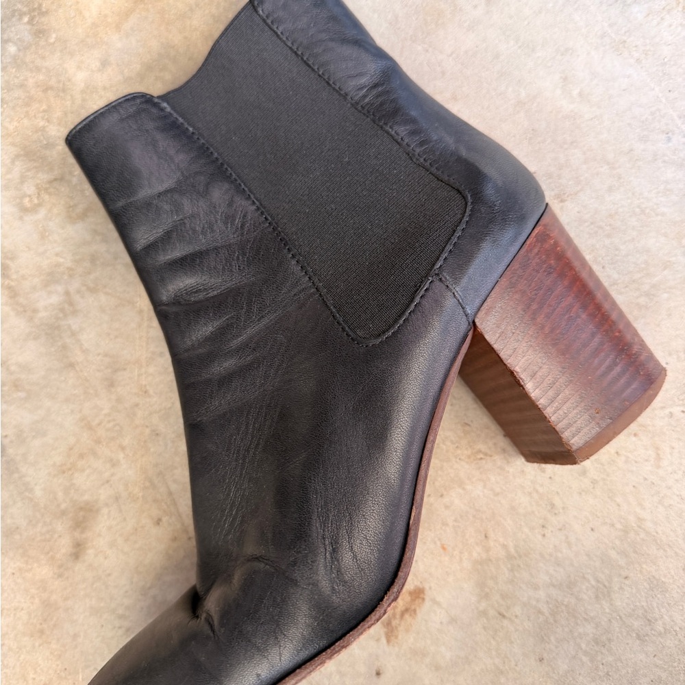 Jigsaw Italian Black Leather Chelsea Block Heel Ankle Boot